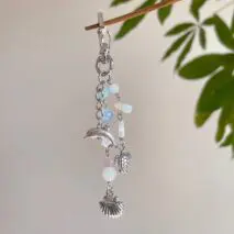 Ocean Style Dolphin Shell Turtle Pendant Pearl Glass Beaded Keychain - ArtGalleryZen