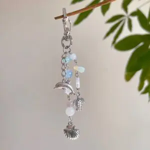 Ocean Style Dolphin Shell Turtle Pendant Pearl Glass Beaded Keychain - ArtGalleryZen
