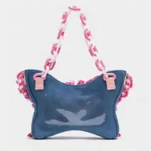Original Pink Denim Butterfly Acrylic Chain Shoulder Crossbody Bag - ArtGalleryZen