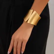 Oversized Gold Silver Tone Frosted Wide Cuff Bangle Bracelet - ArtGalleryZen