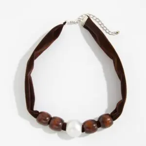 Pearl Wooden Bead Velvet Choker Necklace Layered Boho Charm - ArtGalleryZen