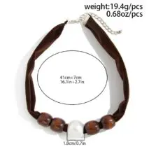 Pearl Wooden Bead Velvet Choker Necklace Layered Boho Charm - ArtGalleryZen