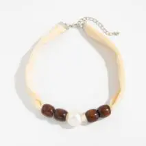 Pearl Wooden Bead Velvet Choker Necklace Layered Boho Charm - ArtGalleryZen