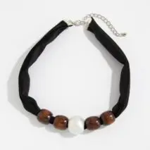 Pearl Wooden Bead Velvet Choker Necklace Layered Boho Charm - ArtGalleryZen