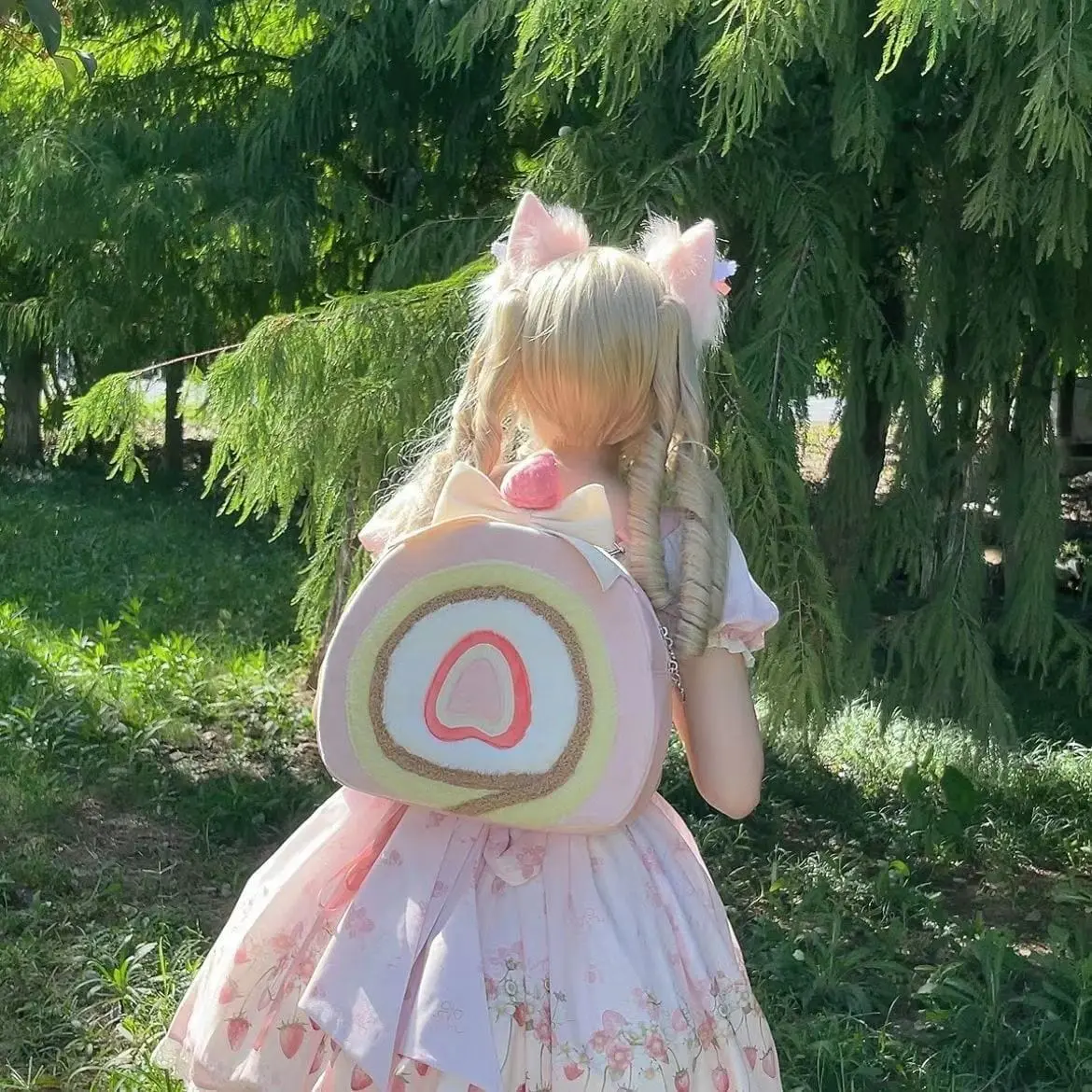Pink Cake Bow Backpack Crossbody Bag - ArtGalleryZen