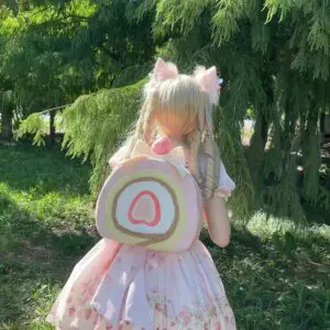 Pink Cake Bow Backpack Crossbody Bag - ArtGalleryZen