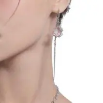 Pink Crystal Moon Star Long Chain Dangle Hoop Earrings - ArtGalleryZen