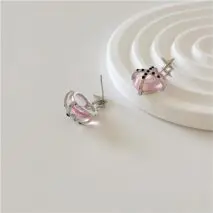 Pink Crystal Star Heart Dangle Earrings - ArtGalleryZen