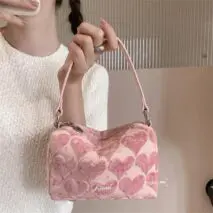 Pink Heart Velvet Tote Bag - ArtGalleryZen