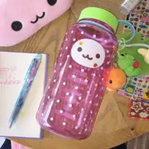 Pink Smiley Polka Dots 1000ml Portable Water Cup - ArtGalleryZen