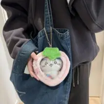 Plush Fruit Doll Clear Display Keychain Bag Kawaii Strawberry Apple - ArtGalleryZen