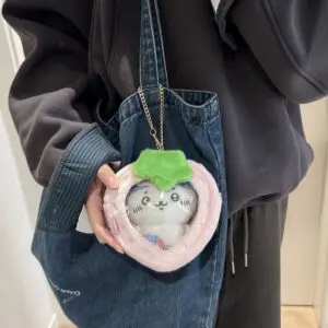 Plush Fruit Doll Clear Display Keychain Bag Kawaii Strawberry Apple - ArtGalleryZen