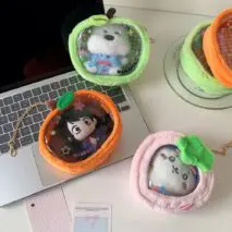 Plush Fruit Doll Clear Display Keychain Bag Kawaii Strawberry Apple - ArtGalleryZen