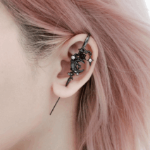 Punk CZ Inlaid Moon Star Rose Hook Needle Piercing Stud Earring - ArtGalleryZen