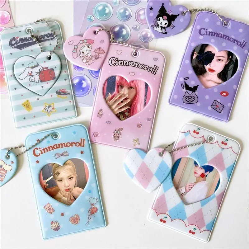 Sanrio Cinnamoroll Kuromi Kpop Heart Keychain Photocard Holder - ArtGalleryZen