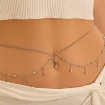 Shining Layered CZ Inlaid Tassel Navel Piercing Belly Chain - ArtGalleryZen