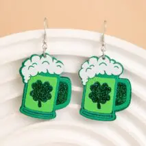 Sparkling Lucky Clover Beer Dangle Earrings - ArtGalleryZen