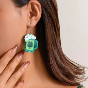 Sparkling Lucky Clover Beer Dangle Earrings - ArtGalleryZen