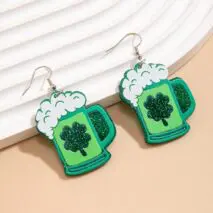 Sparkling Lucky Clover Beer Dangle Earrings - ArtGalleryZen