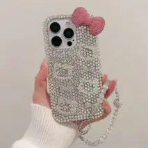 Sparkling Rhinestone Hello Kitty iPhone Case With Crystal Chain - ArtGalleryZen