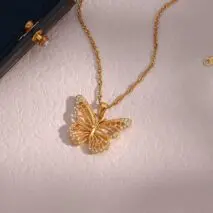 Stainless Steel CZ Inlaid Gold Filled Hollowed-out Butterfly Necklace - ArtGalleryZen