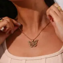 Stainless Steel CZ Inlaid Gold Filled Hollowed-out Butterfly Necklace - ArtGalleryZen