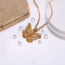 Stainless Steel CZ Inlaid Gold Filled Hollowed-out Butterfly Necklace - ArtGalleryZen