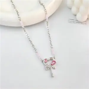 Stainless Steel Rhinestone Melting Heart Necklace - ArtGalleryZen