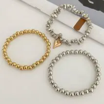 Stylish 3pcs Two Tone Heart Charm Ball Chain Bracelet Set - ArtGalleryZen