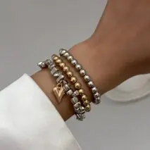 Stylish 3pcs Two Tone Heart Charm Ball Chain Bracelet Set - ArtGalleryZen