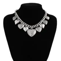 Stylish Chunky Textured Heart Tassel Ball Curb Chain Necklace - ArtGalleryZen