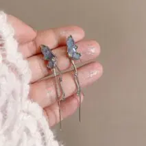 Stylish Irregular Crystal Stone Inlaid Butterfly Tassel Chain Earrings - ArtGalleryZen
