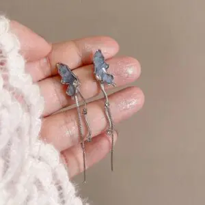 Stylish Irregular Crystal Stone Inlaid Butterfly Tassel Chain Earrings - ArtGalleryZen