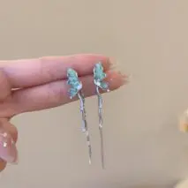Stylish Irregular Crystal Stone Inlaid Butterfly Tassel Chain Earrings - ArtGalleryZen
