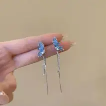Stylish Irregular Crystal Stone Inlaid Butterfly Tassel Chain Earrings - ArtGalleryZen