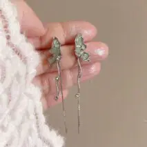 Stylish Irregular Crystal Stone Inlaid Butterfly Tassel Chain Earrings - ArtGalleryZen