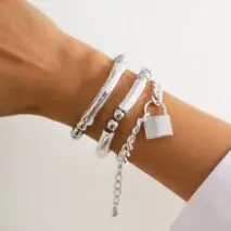 Stylish Layered Chunky Lock Charm Curb Ball Chain Bracelet Set - ArtGalleryZen