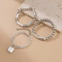 Stylish Layered Chunky Lock Charm Curb Ball Chain Bracelet Set - ArtGalleryZen