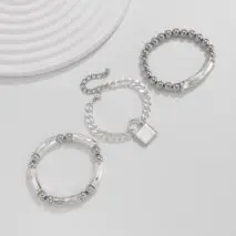Stylish Layered Chunky Lock Charm Curb Ball Chain Bracelet Set - ArtGalleryZen