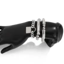 Stylish Layered Chunky Lock Charm Curb Ball Chain Bracelet Set - ArtGalleryZen
