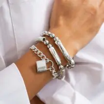 Stylish Layered Chunky Lock Charm Curb Ball Chain Bracelet Set - ArtGalleryZen