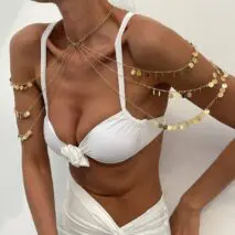 Stylish Layered Gold Tone Sequin Tassel Chain Shoulder Necklace - ArtGalleryZen