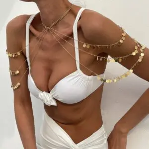 Stylish Layered Gold Tone Sequin Tassel Chain Shoulder Necklace - ArtGalleryZen