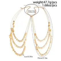 Stylish Layered Gold Tone Sequin Tassel Chain Shoulder Necklace - ArtGalleryZen