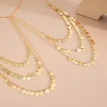 Stylish Layered Gold Tone Sequin Tassel Chain Shoulder Necklace - ArtGalleryZen