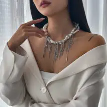 Stylish Layered Moon Star Chain Tassel Pearl Necklace - ArtGalleryZen