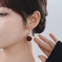 Stylish Red Cherry Dangle CZ Inliad Earrings - ArtGalleryZen