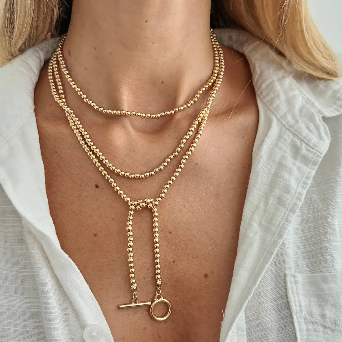 Stylish Toggle Clasp Beaded Long Chain Necklace - ArtGalleryZen