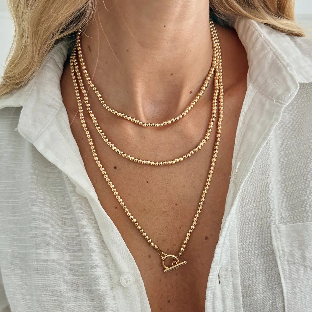 Stylish Toggle Clasp Beaded Long Chain Necklace - ArtGalleryZen