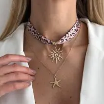 Sun Starfish Pendant Leopard Print Satin Necklace Set 2 Pcs Boho - ArtGalleryZen